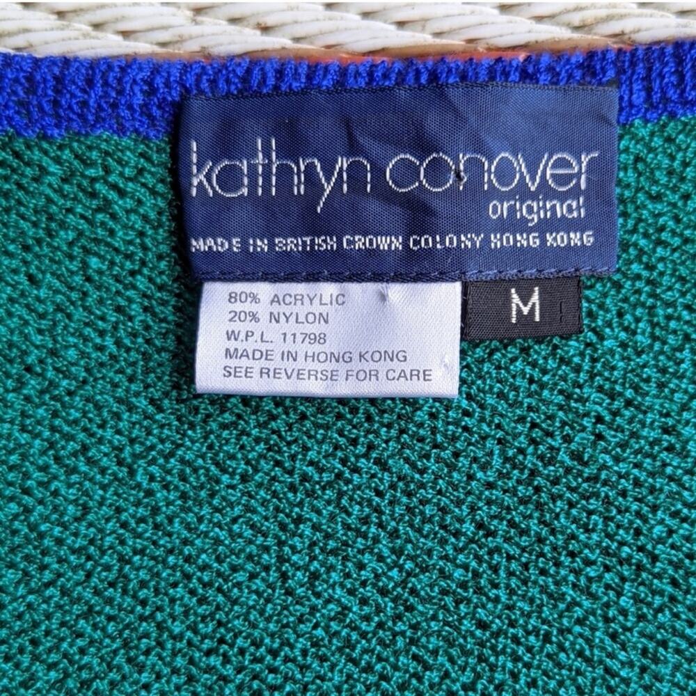Kathryn Conover Sweater Top Puff Sleeves 80s Vintage Green Blue Women’s Size M - Picture 6 of 15